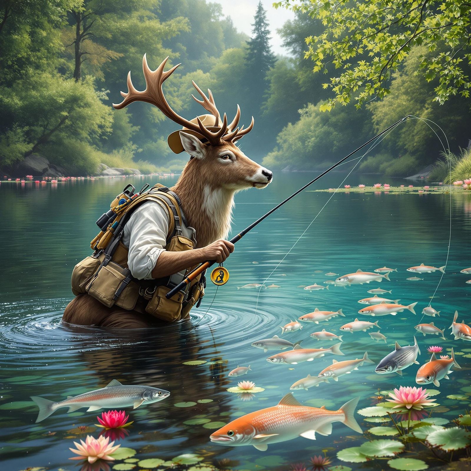 Mystical fishing deer (inspired by person name Daniel Fischer)