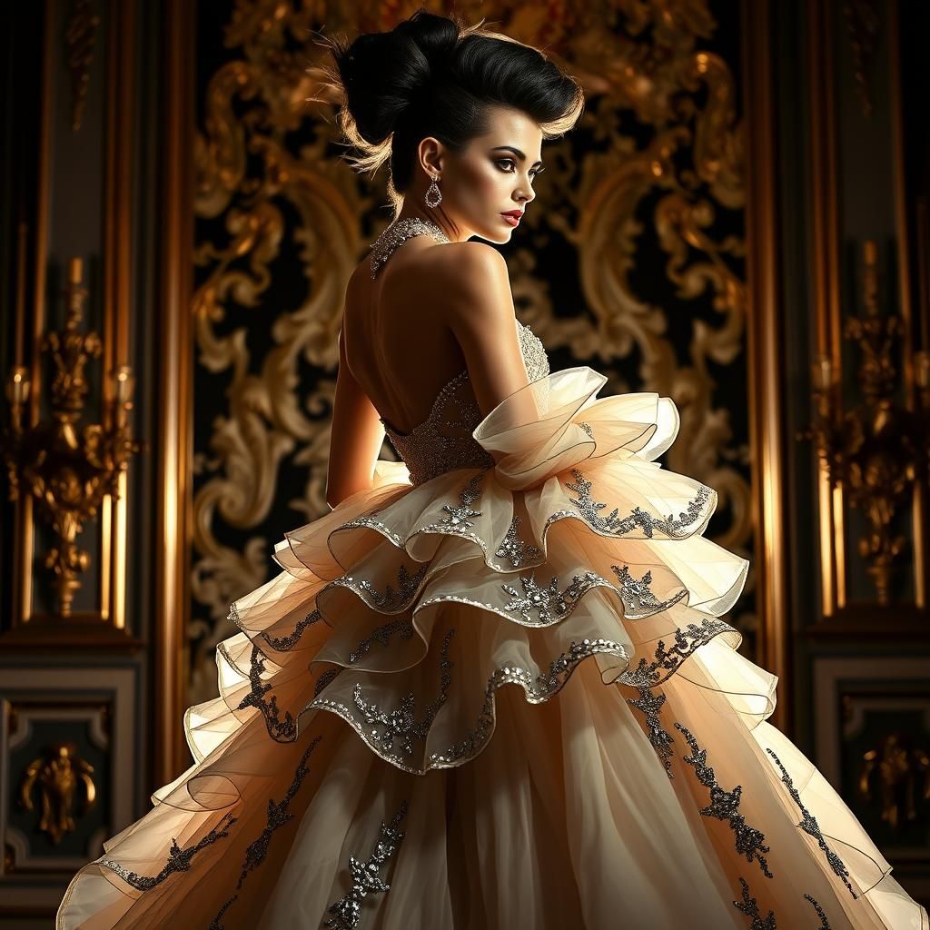 Dramatic Haute Couture Gown in Baroque Lighting