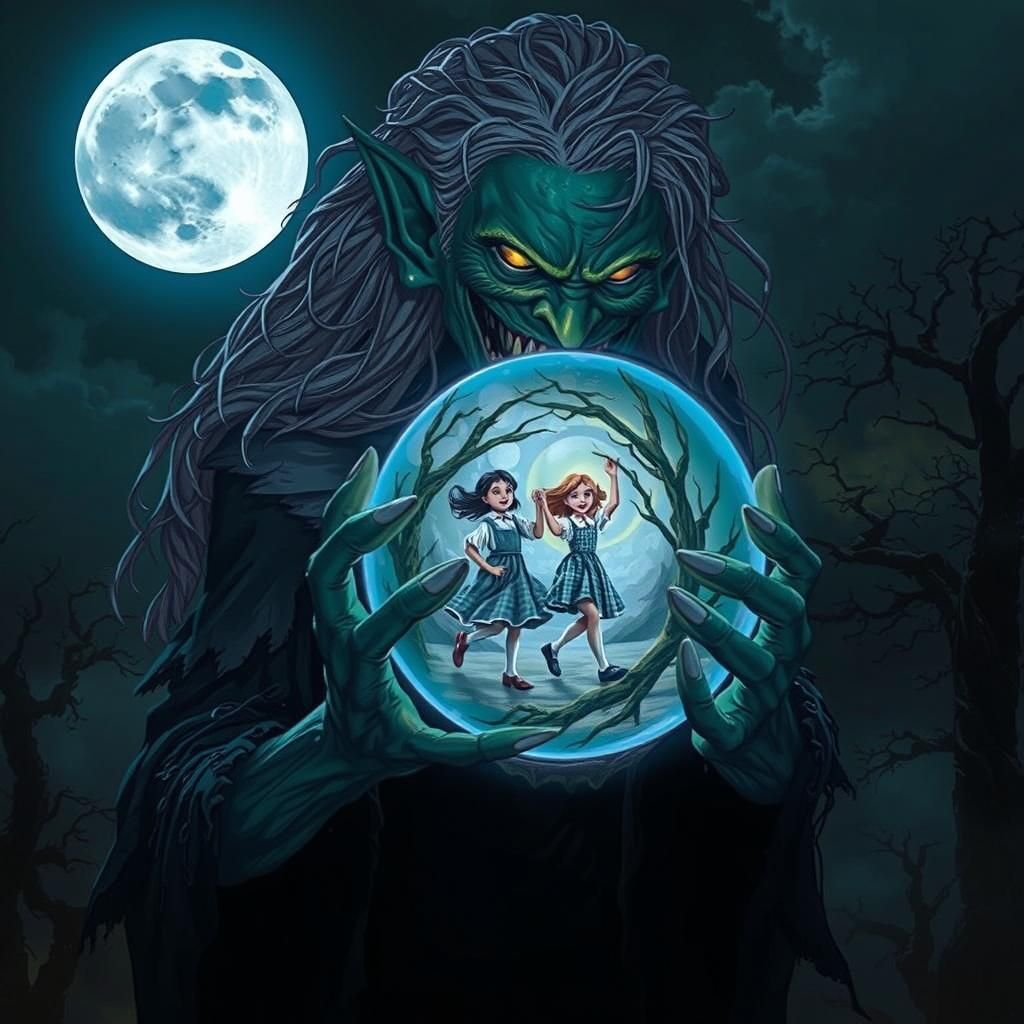 Evil Green Witch Gazing Into Crystal Ball