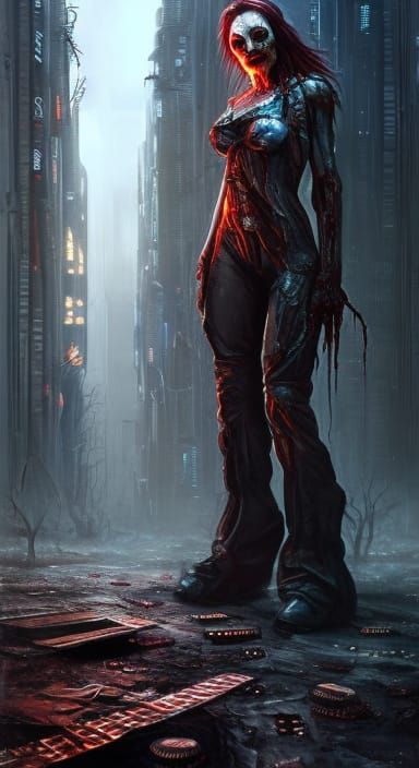 Cyberpunk-ZOMBIE in a city of ruins