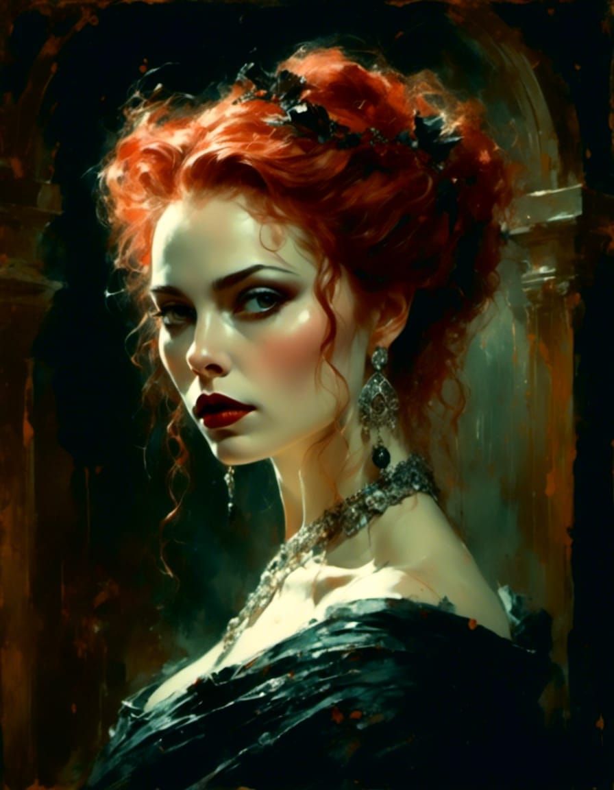 Dark Vampire Queen Portrait in Oil on Canvas