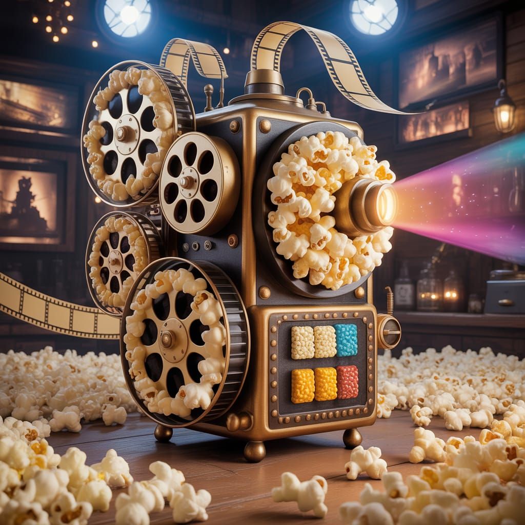 Steampunk Popcorn Time Machine: A Digital Illustration