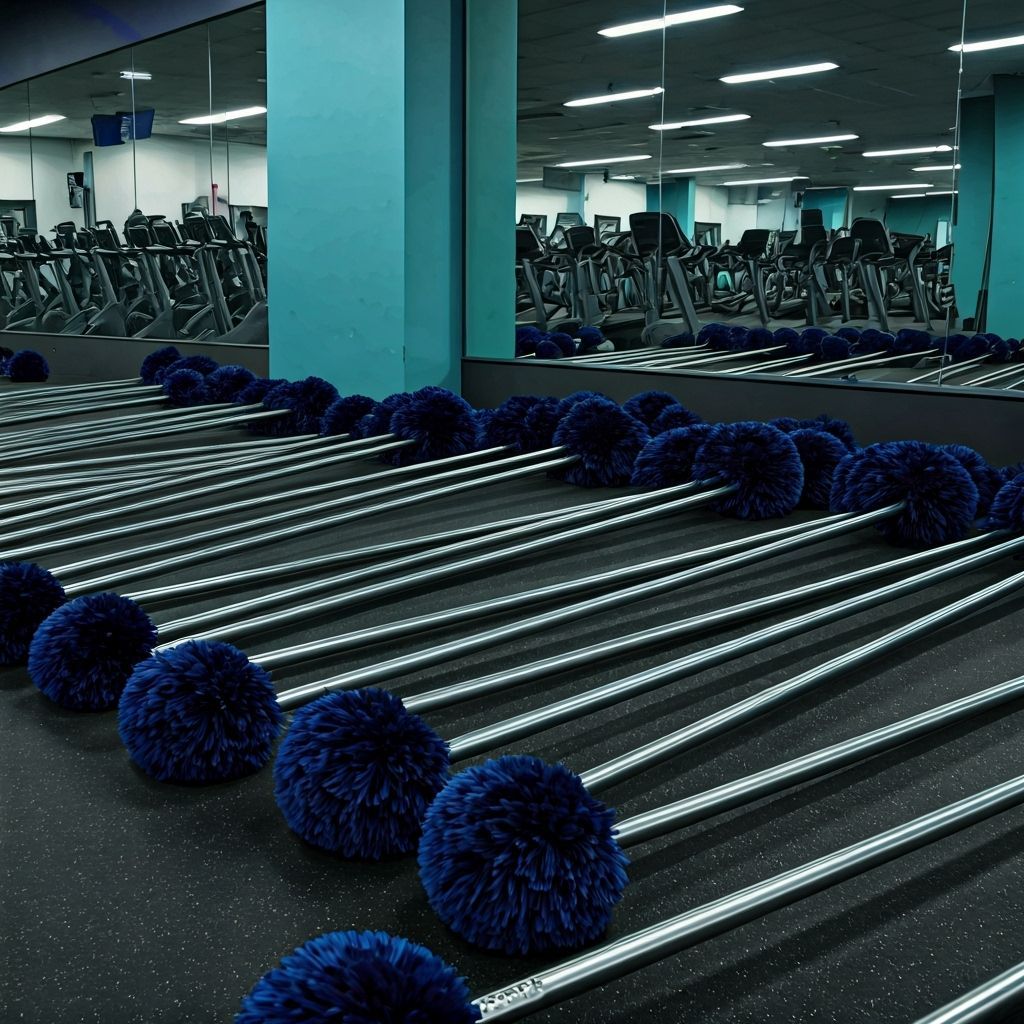 Cartoon Fitness Center with Pom-Pom Barbells