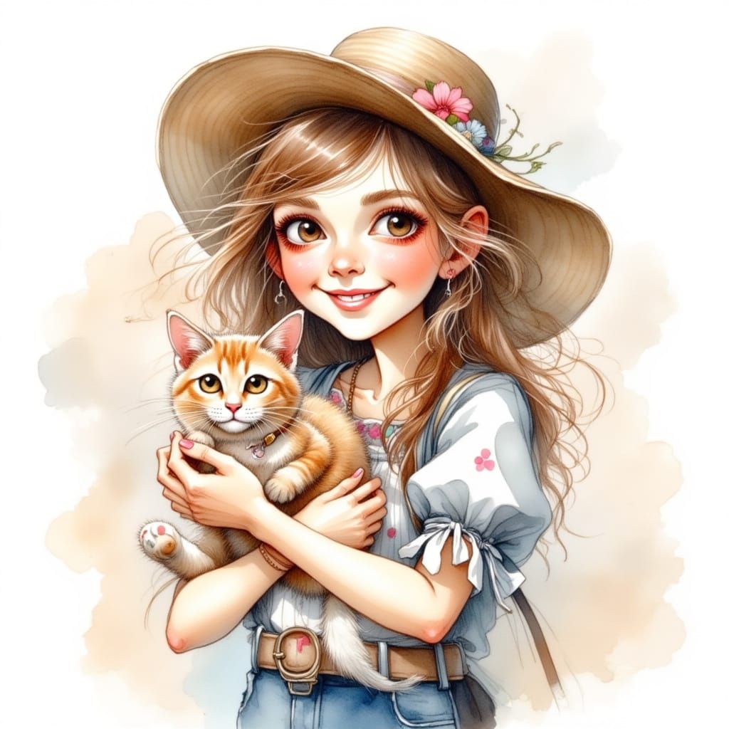 a girl with her cat