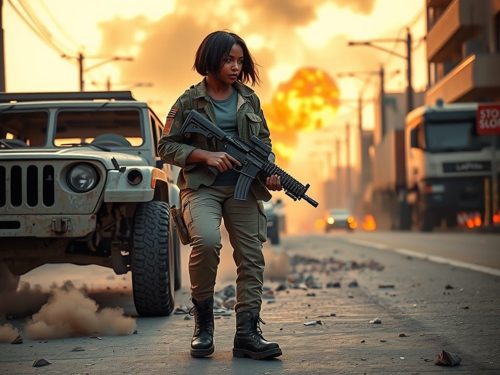 African American Woman in War Zone, Ethereal Dreamscape