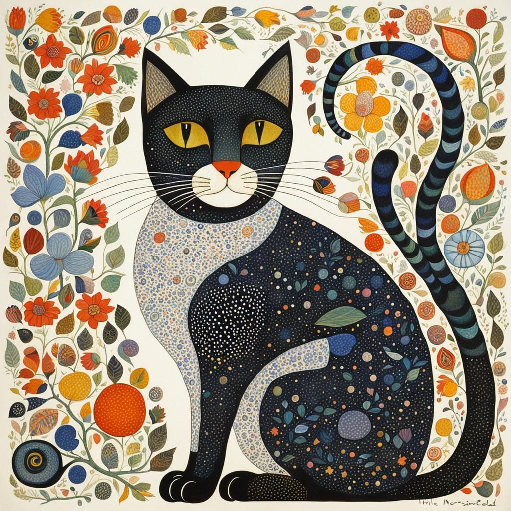 Whimsical Cat in Outsider Art Style
