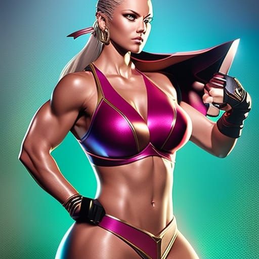 Anime-Style Portrait of a Muscular Woman