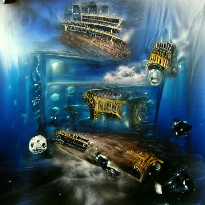 Sunken Titanic Shipwreck in Airbrush Style