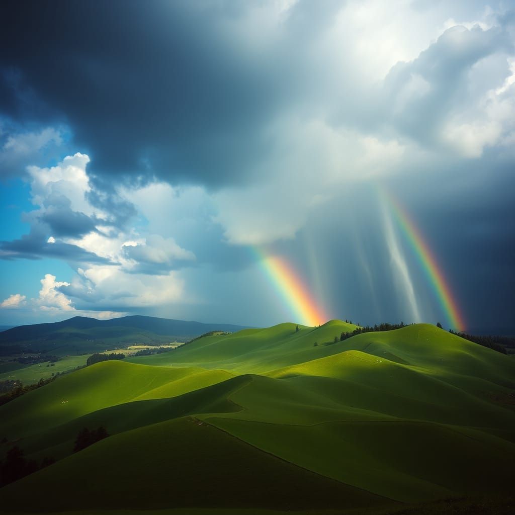 Dramatic Landscape with Rainbow and Storm