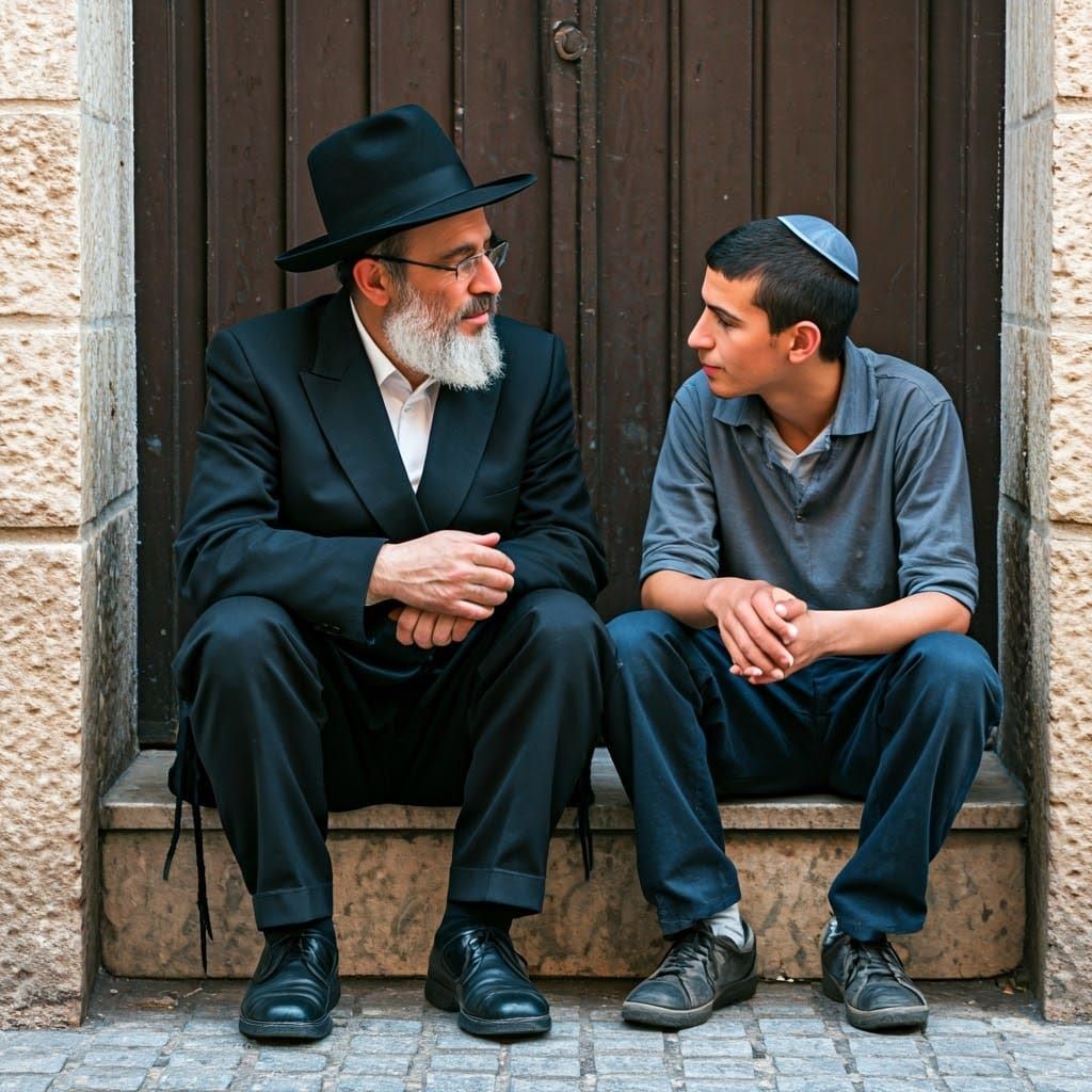 Hasidic Man Connects with Young Street Boy in Thoughtful Mom...