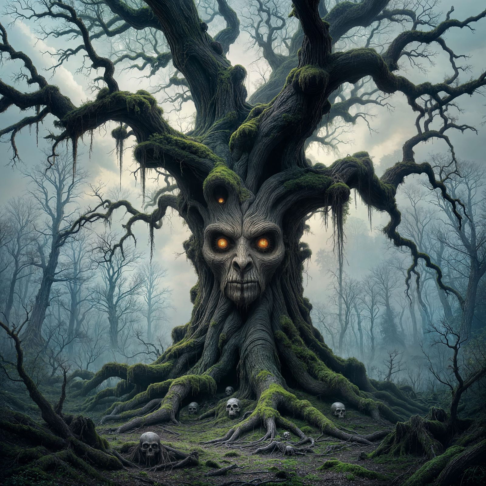 Radioactive Forest: Ancient Tree in Dark Fantasy Style