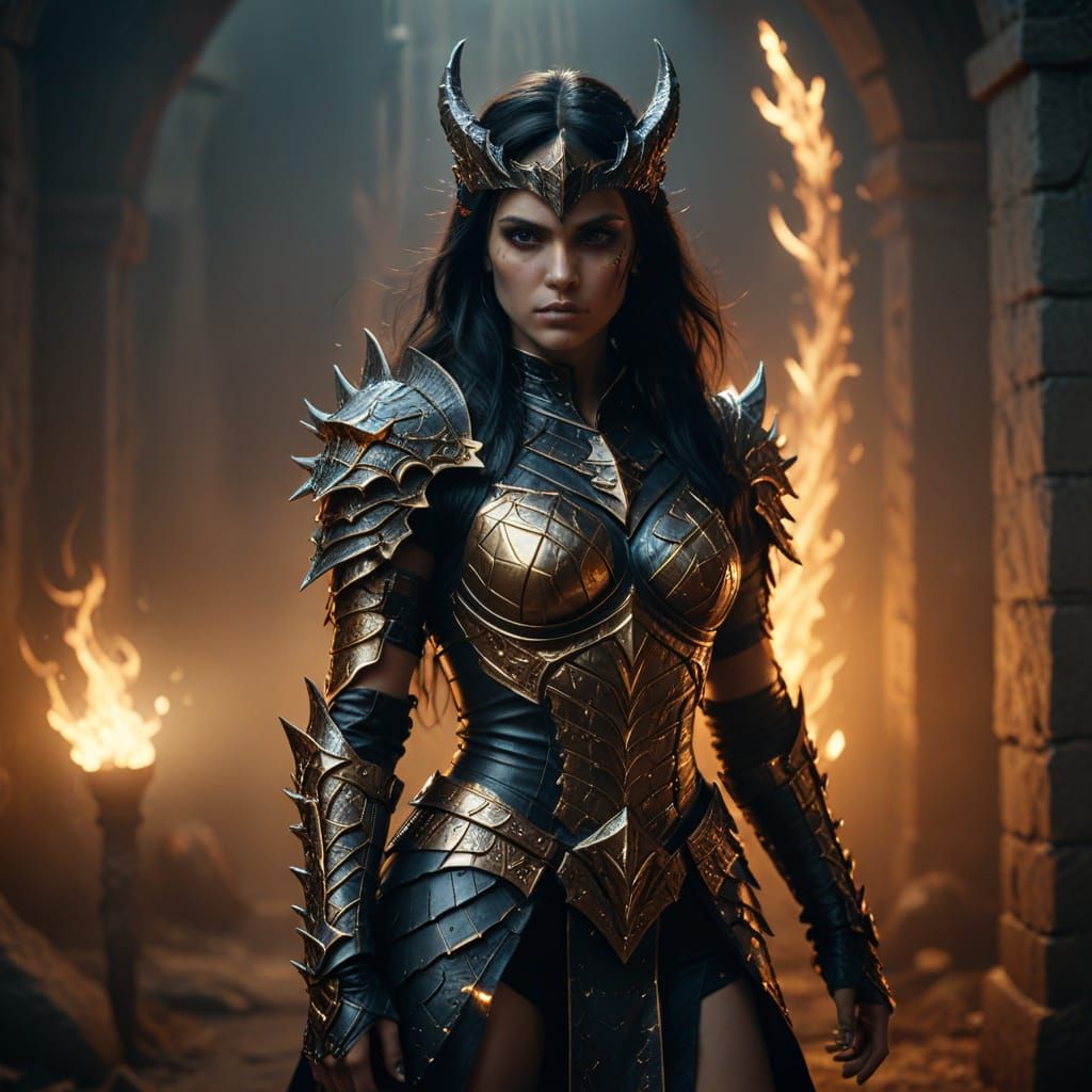 Sorceress in Magical Demonhide Armour