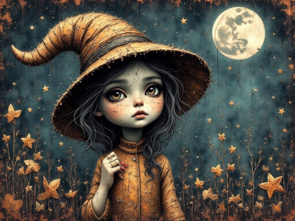 Spooky Rusty Portrait Under Moon and Stars