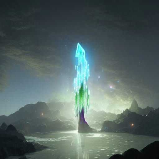 Ethereal Crystal Shard in a Surreal Landscape