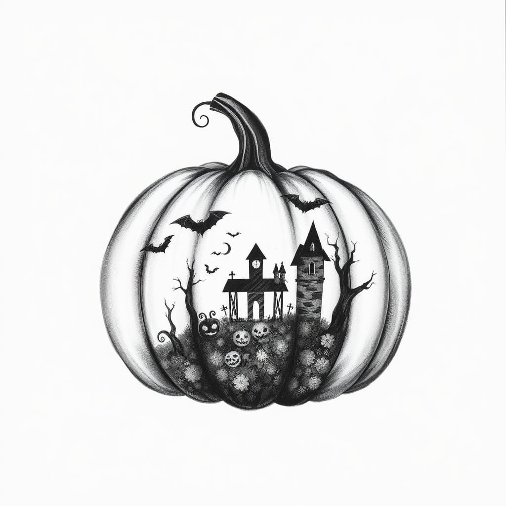 Hyperdetailed Charcoal Halloween Pumpkin Silhouette