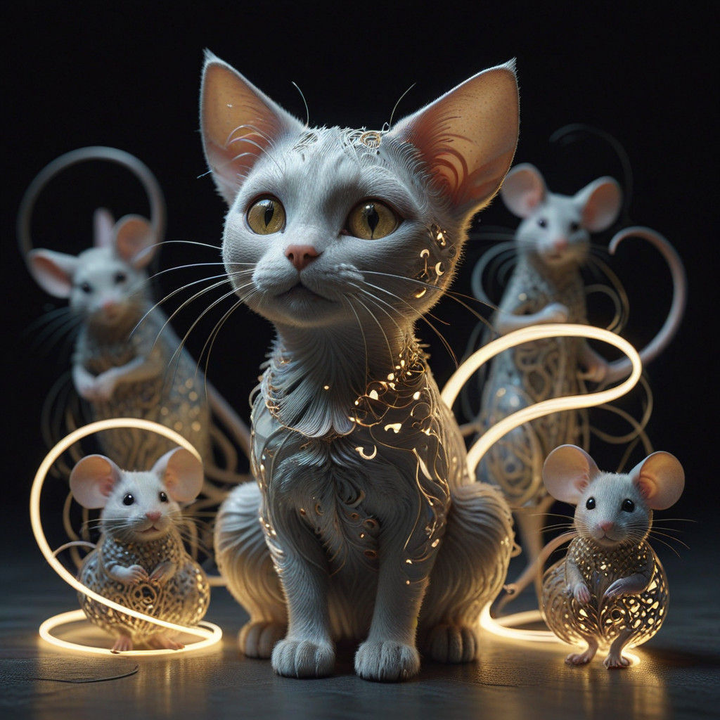 Surreal Cartoon Cat in Silver Dreamscape Claymation Masterpi...