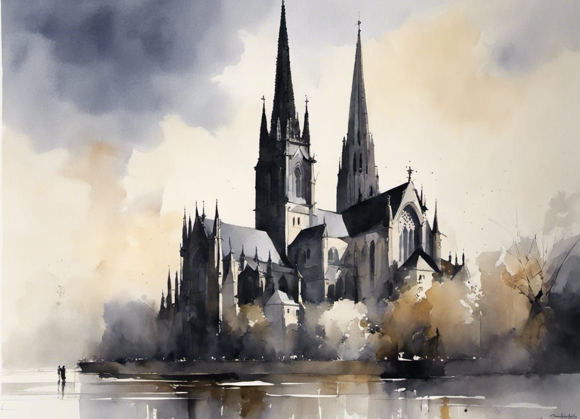 Gothic Cathedral in Watercolor Style