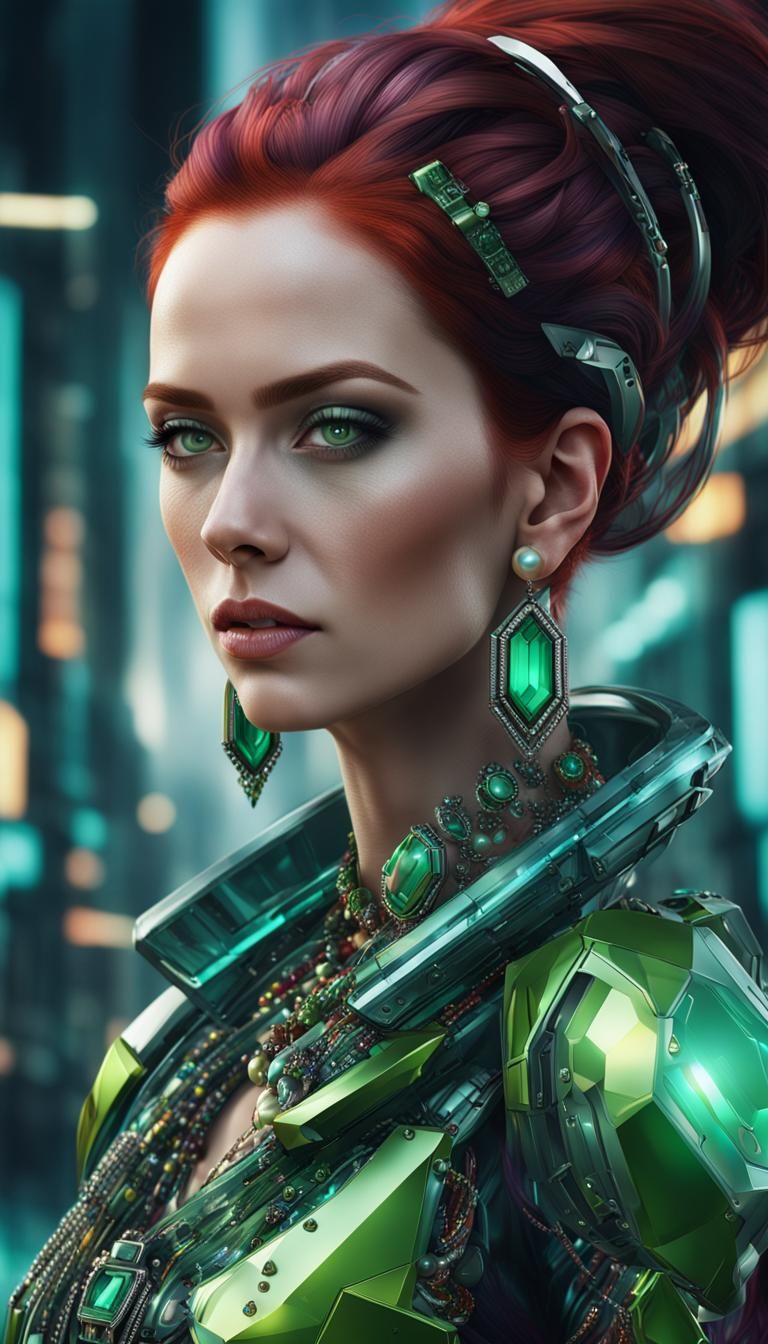 Hyperrealistic Portrait of Woman in Futuristic Jewelry