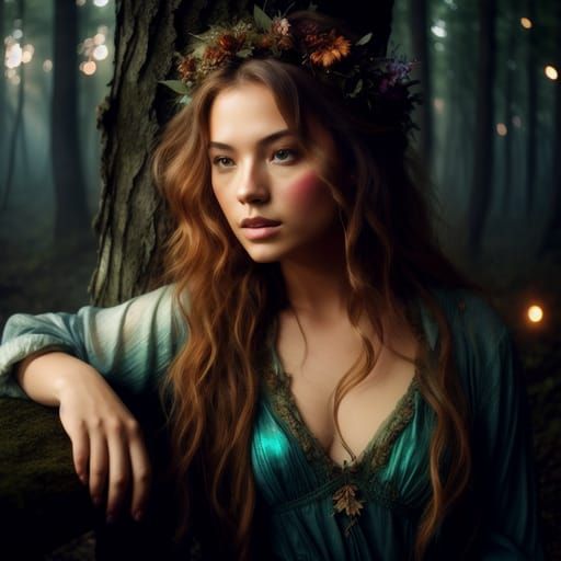 Enchanted Fairy Portrait in Bioluminescent Forest