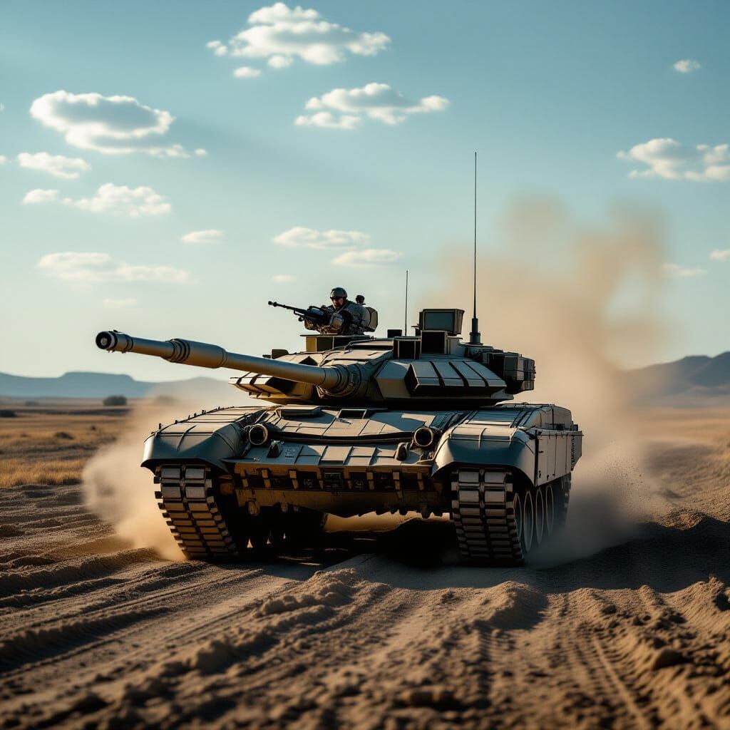 M1 Abrams Tank Patrolling Desolate Battlefield