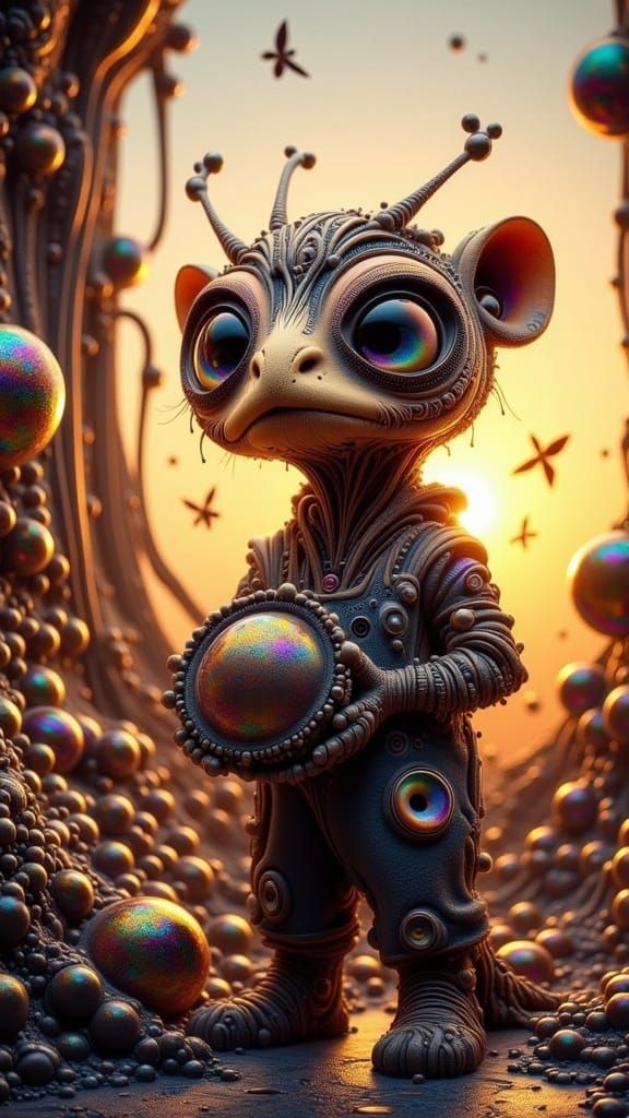 Mechanic Otter-Giraffe-Snail in a Sunset Workshop