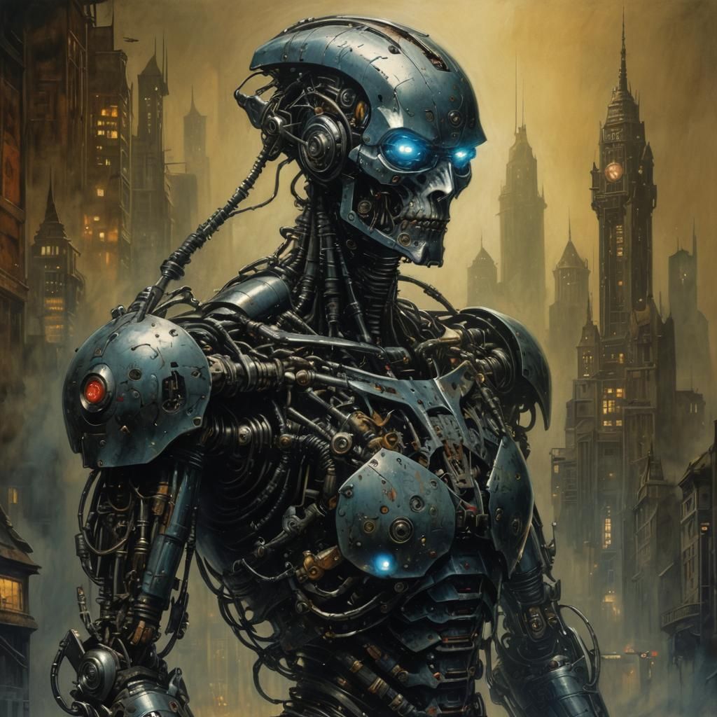 Sinister Tattooed Robot Assassin in Dark City
