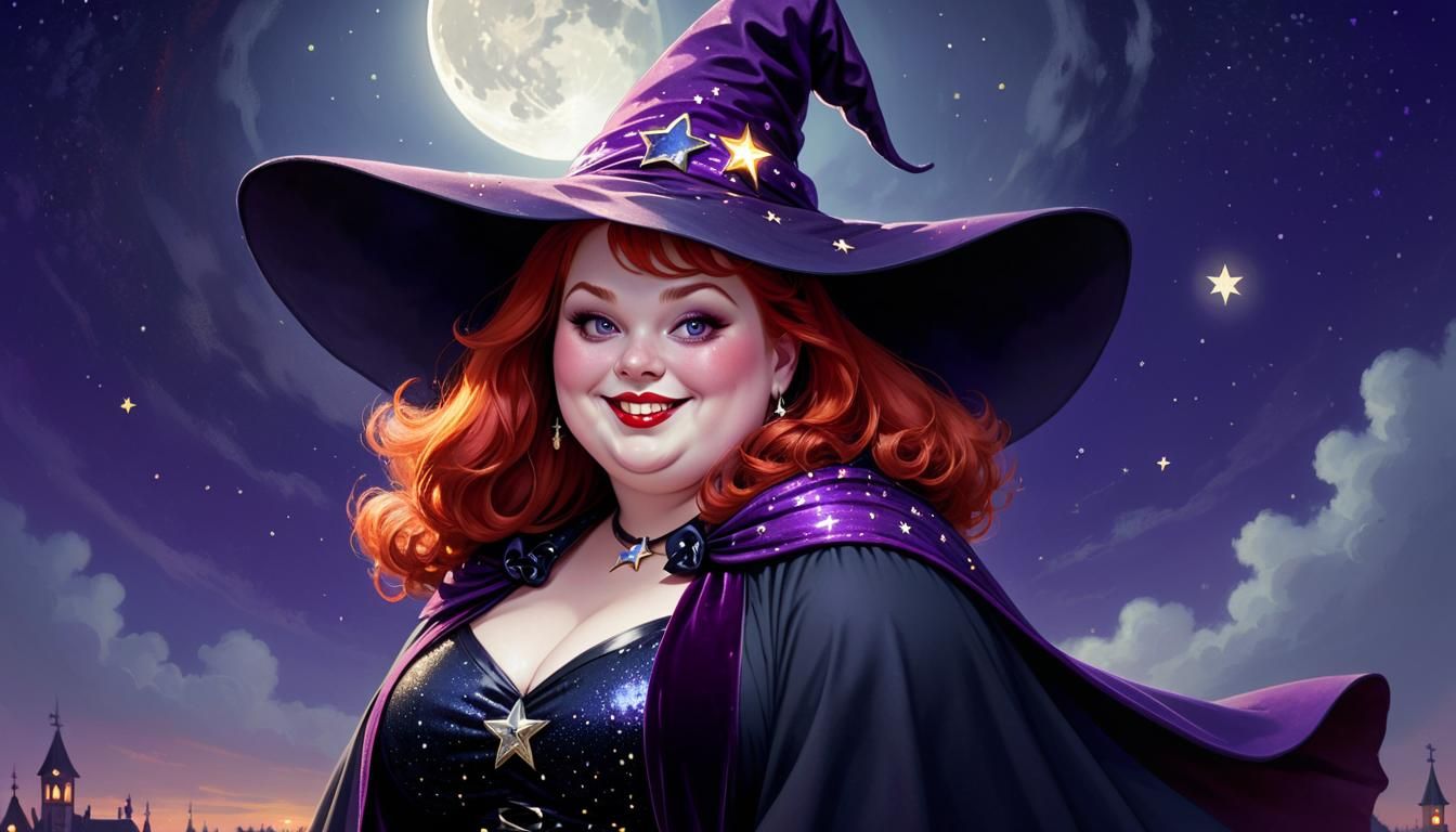 Chiaroscuro Witch with Starry Cape Illustration