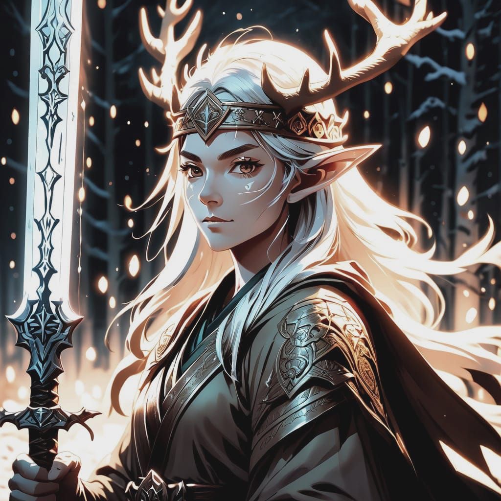 Wood Elf with Magic Sword in Winter