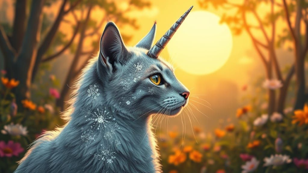 Majestic Unicorn Cat in Cinematic Composition