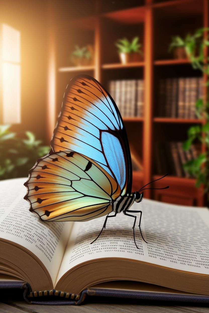 Butterfly on Book in Golden Light