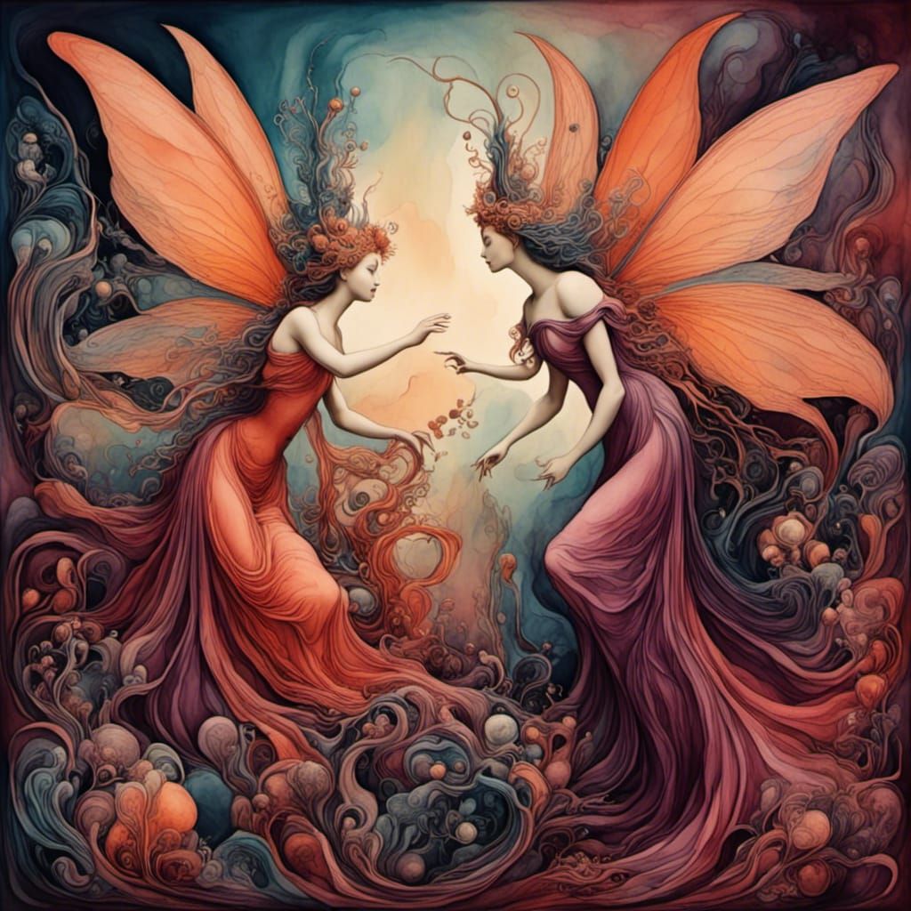 <lora:Fae Flutter:1.0> vivid alcohol ink picture of fairies ...