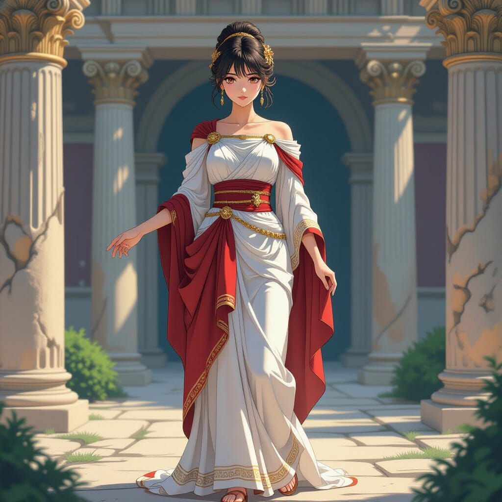 Elegant Roman Girl in Anime Style