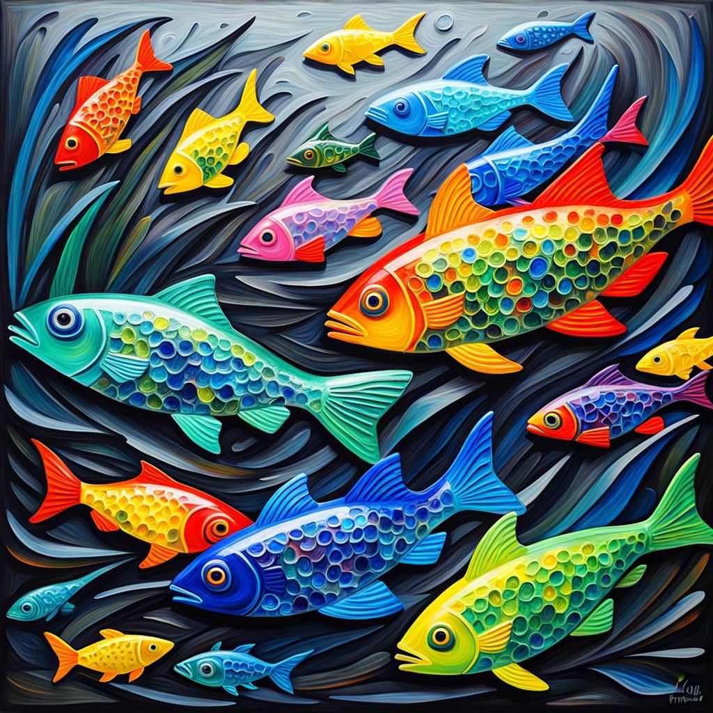 Glass Fish Sculpture in Neo-Impressionist Style