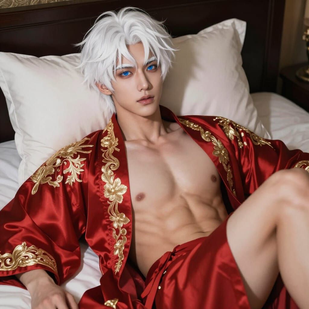 Photorealistic Portrait of Hyunjin on Luxurious Bed