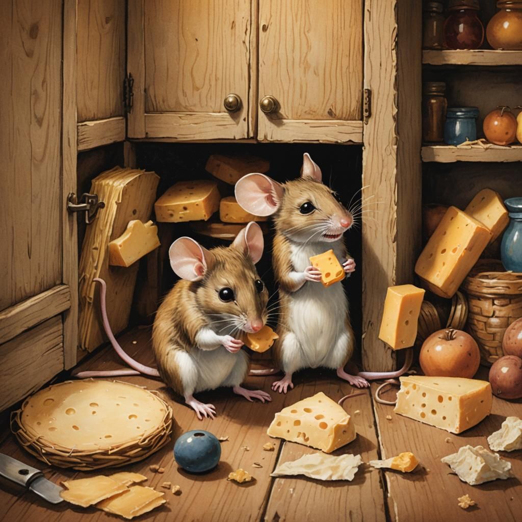 Cozy Pantry Scene with Happy Mice