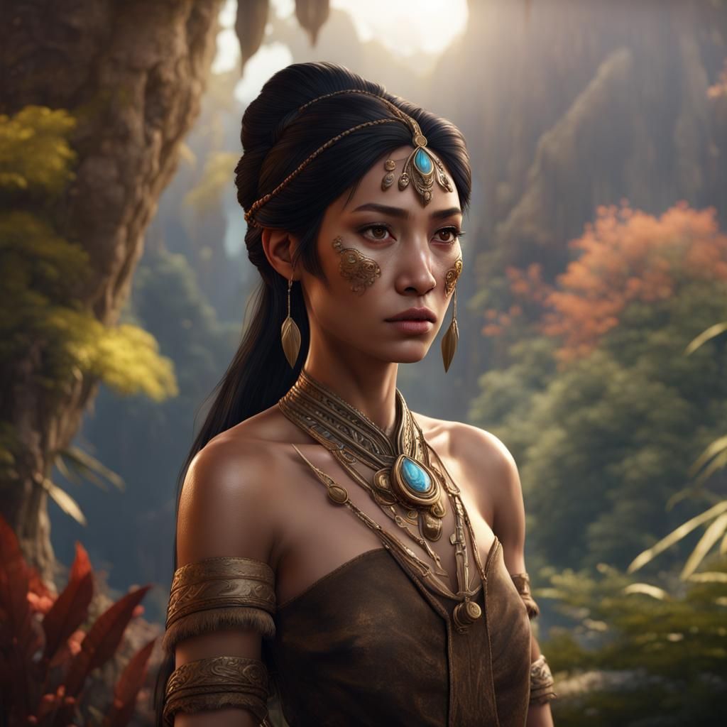 Detailed Portrait of a Woman with Asian Features