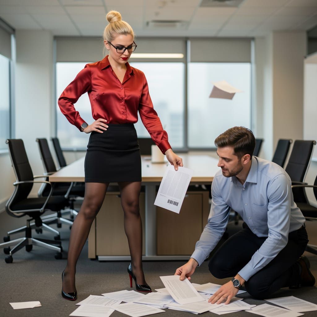 Woman Dominates Boardroom in Micro Skirt and Heels