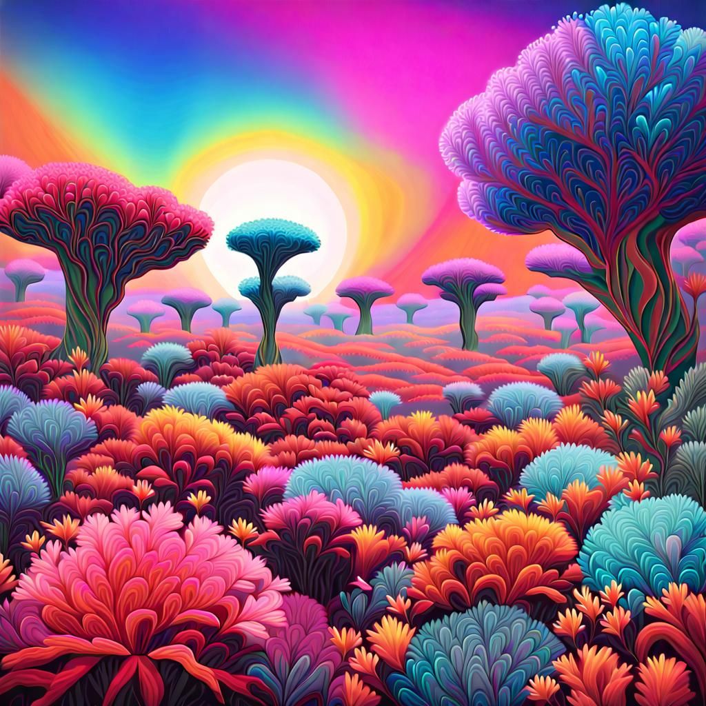 Iridescent Fractal Savannah in Psychedelic Digital Art