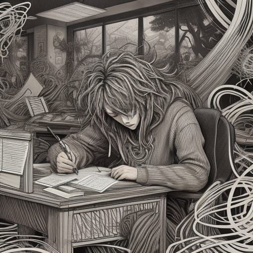 Surreal Study Session Line Art