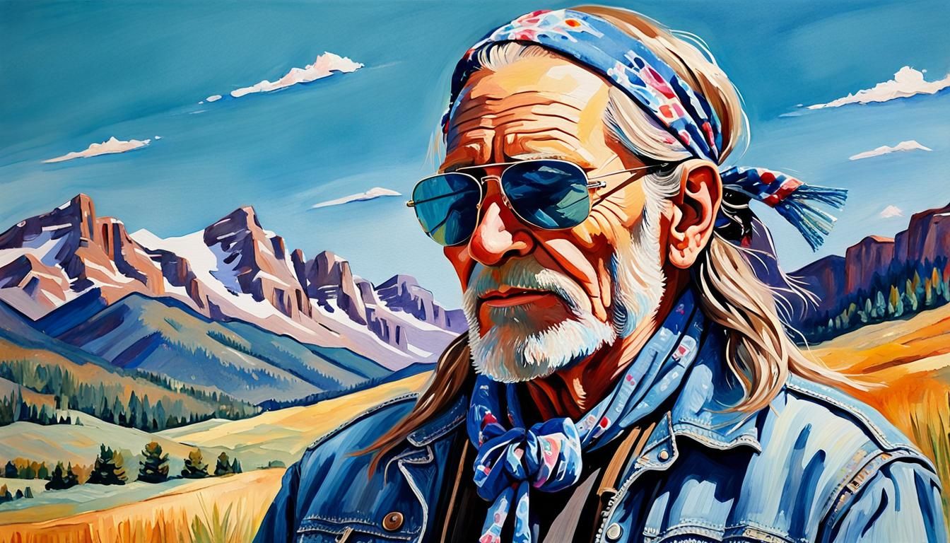 Willie Nelson Portrait in Pop Art Watercolor Style