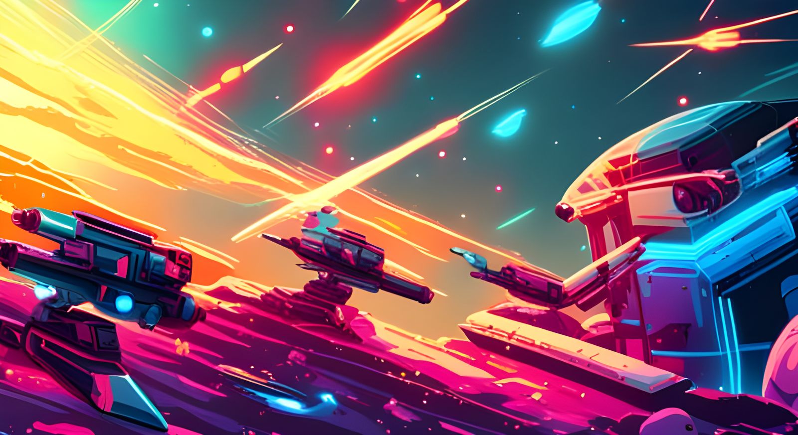 Synthwave Neon Space Battle Scene