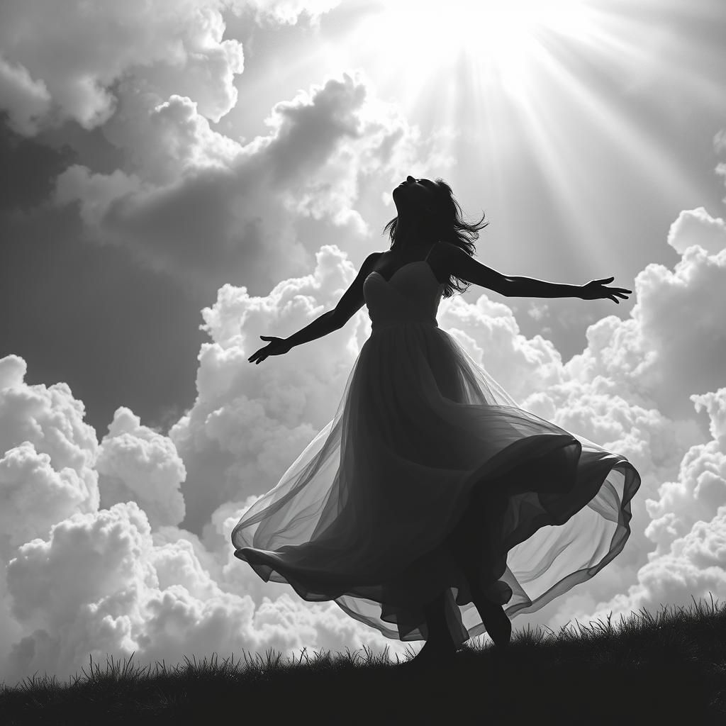 Woman Dancing in Dreamlike Landscape, Silhouette Art