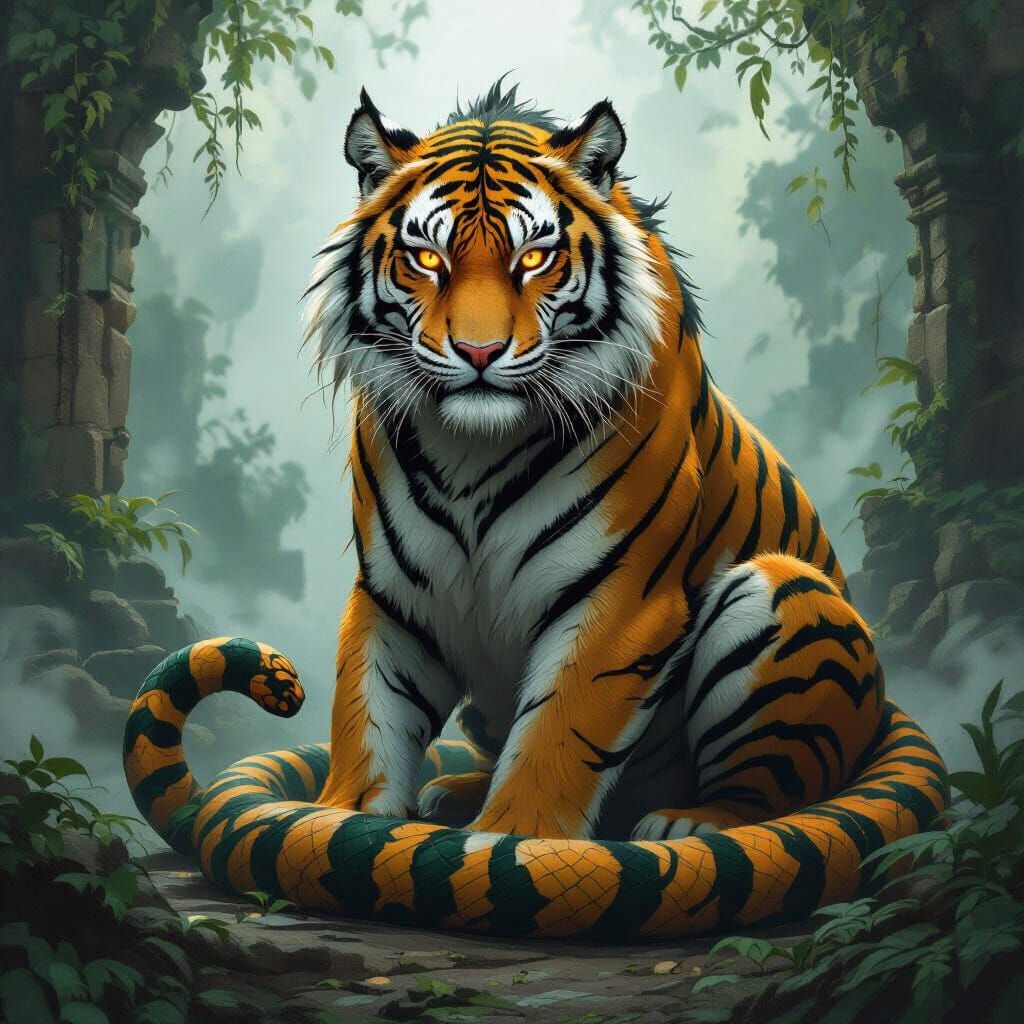 Tiger Snake Hybrid in Misty Jungle Ruins