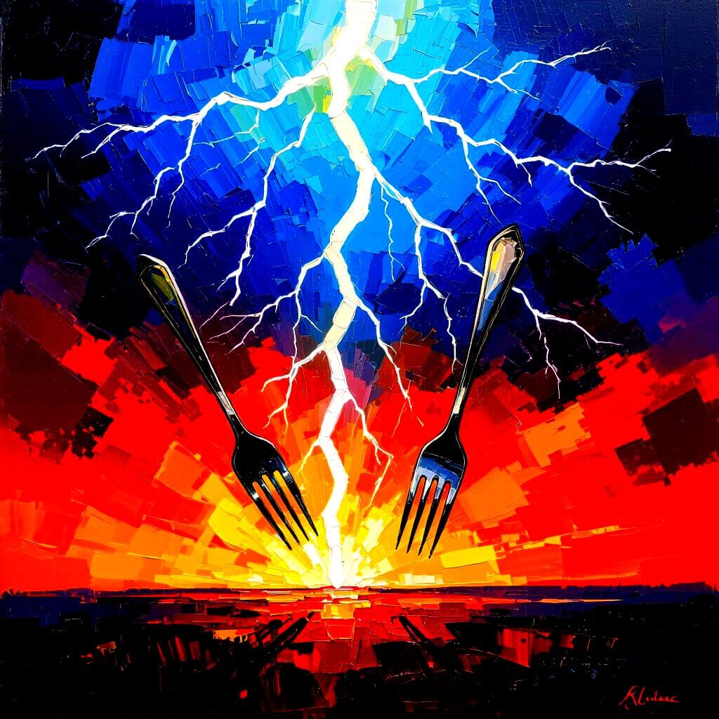 Dramatic Lightning Strikes as Expressionist Oil Painting