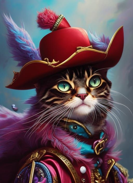 Pirate Kitten in Hat, Detailed Digital Art