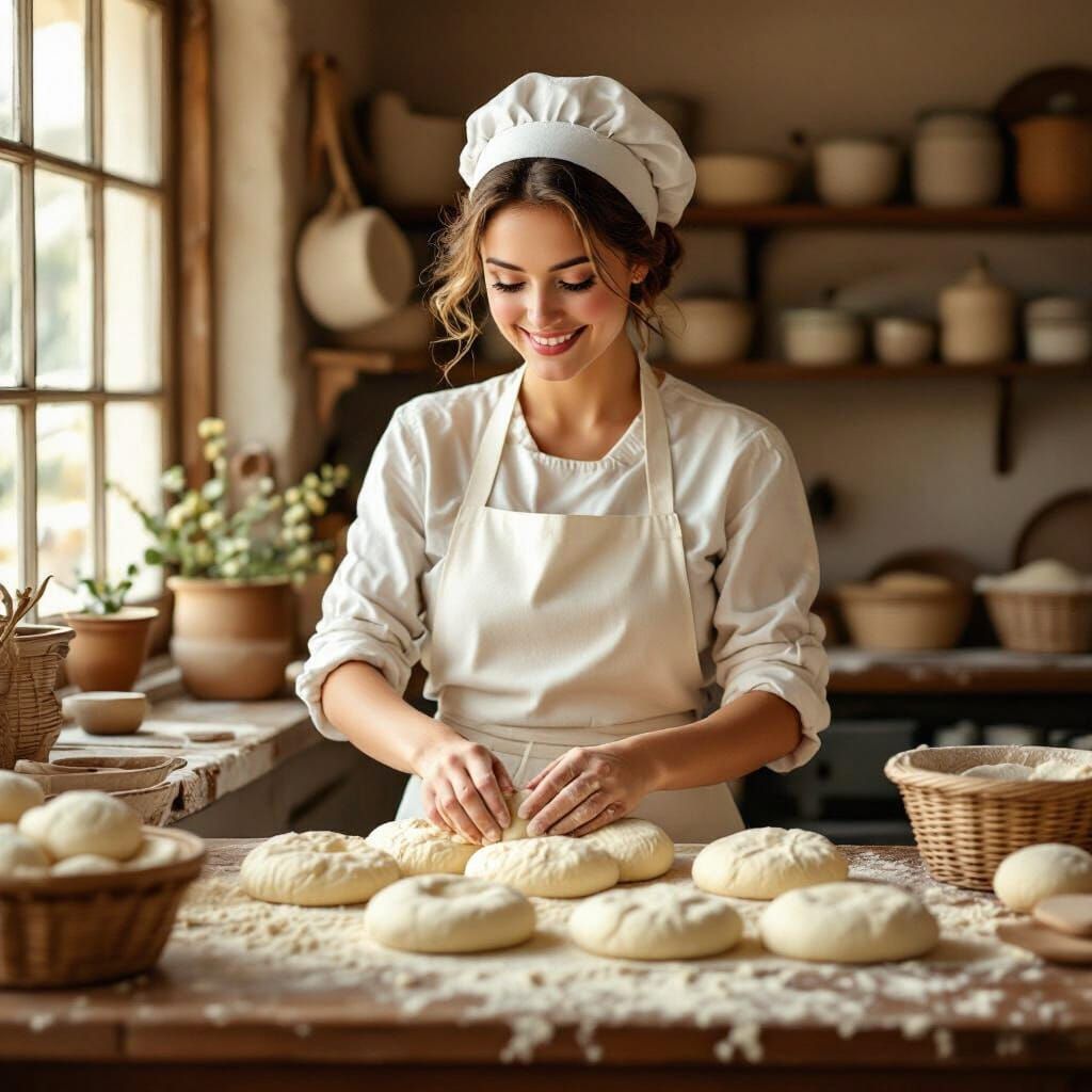 Baker Creates Dough in Whimsical Folk Art Style