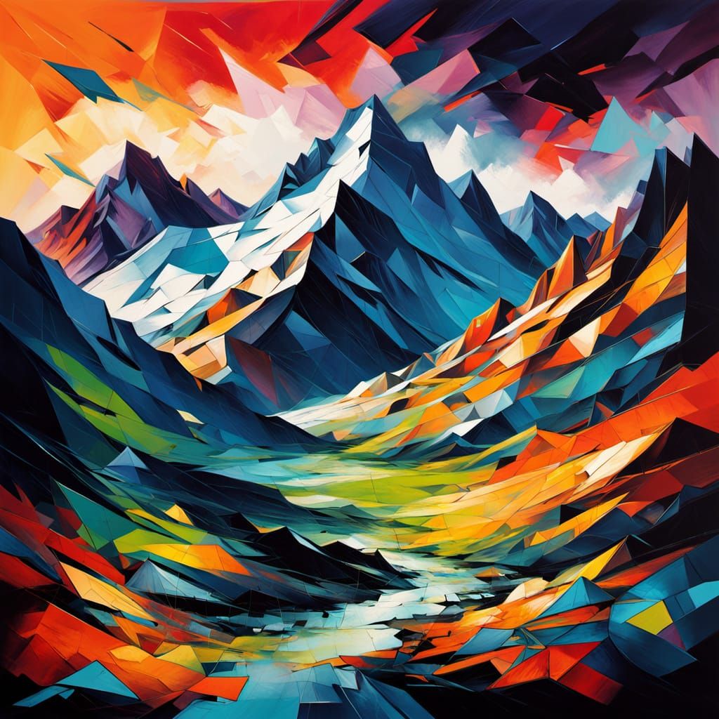 Abstract Expressionist Swiss Alps in Cubist Fauvist Style