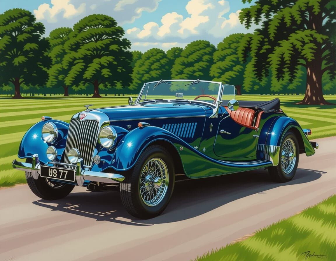 Scottish Blue Morgan Plus Four Hyperrealistic Painting