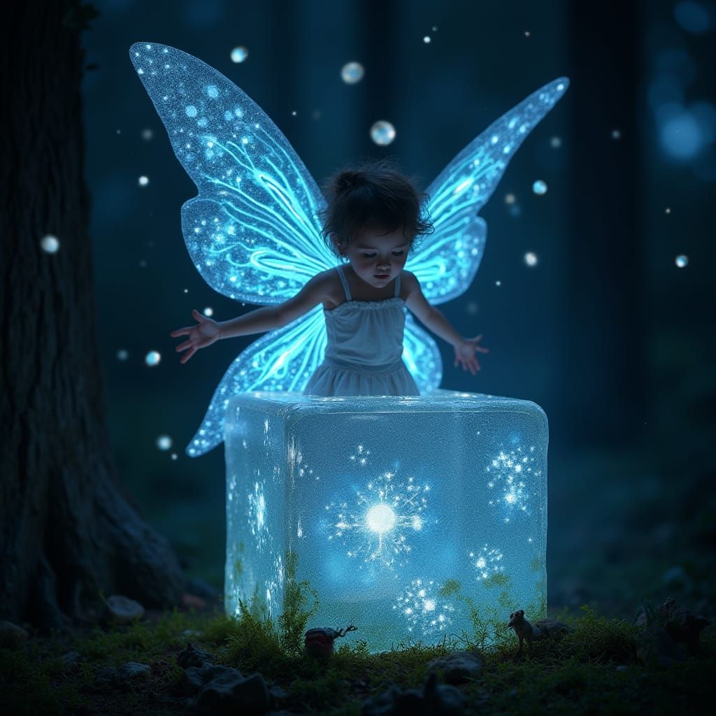 Glowing Fairy Constructed from Luminous Cubes