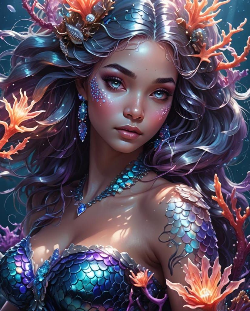 Enchanted Mermaid Shimmers in Silver Moonlight